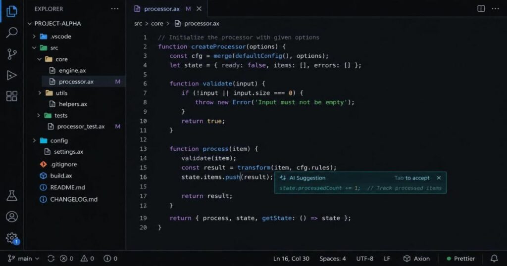 Cursor AI code editor showing AI code completion and multi-file editing