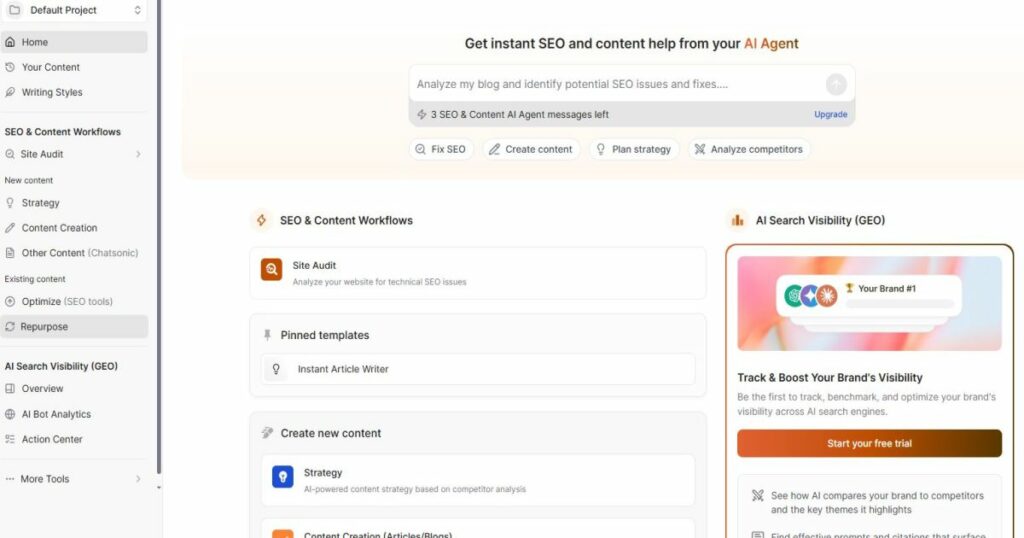 Writesonic SEO and content dashboard